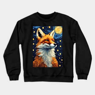 Fox Animal Painting in a Van Gogh Starry Night Art Style Crewneck Sweatshirt